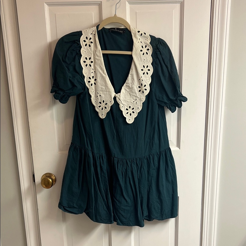 Pomander Place Dark Green Dress with White Collar